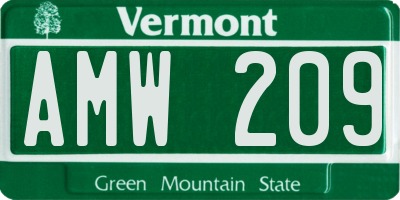 VT license plate AMW209