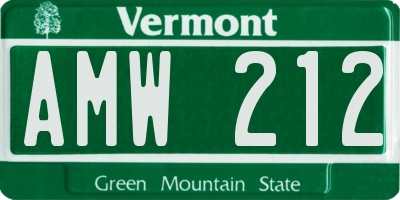 VT license plate AMW212