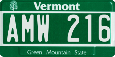 VT license plate AMW216