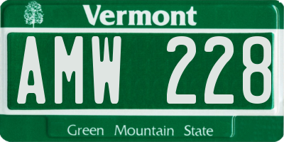 VT license plate AMW228