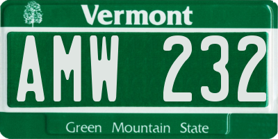 VT license plate AMW232