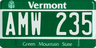 VT license plate AMW235