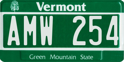 VT license plate AMW254