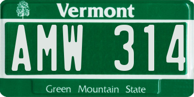 VT license plate AMW314