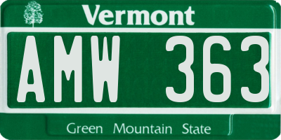 VT license plate AMW363