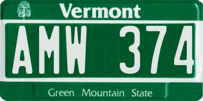 VT license plate AMW374