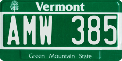 VT license plate AMW385