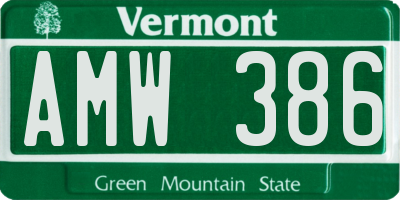 VT license plate AMW386