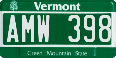 VT license plate AMW398