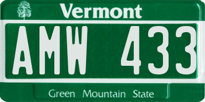 VT license plate AMW433