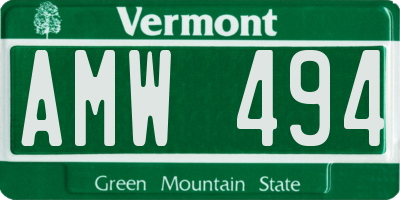 VT license plate AMW494