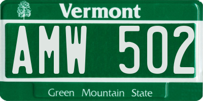 VT license plate AMW502