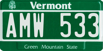 VT license plate AMW533