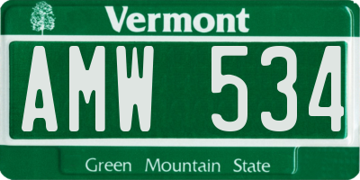 VT license plate AMW534