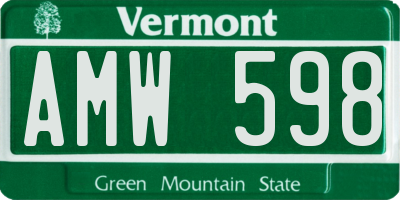 VT license plate AMW598