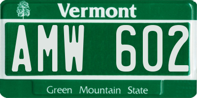 VT license plate AMW602