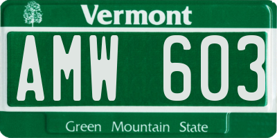 VT license plate AMW603