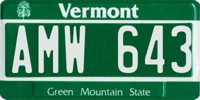 VT license plate AMW643
