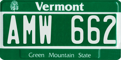 VT license plate AMW662