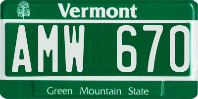 VT license plate AMW670