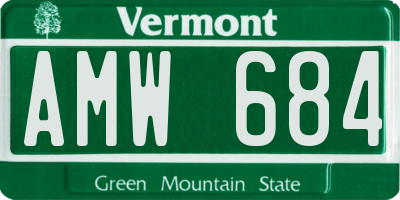 VT license plate AMW684