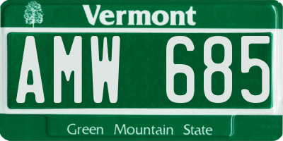 VT license plate AMW685