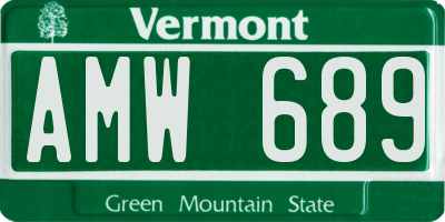 VT license plate AMW689