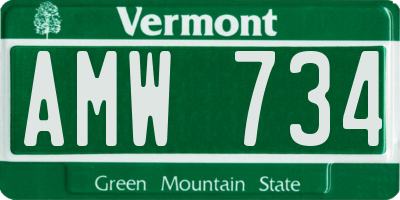 VT license plate AMW734