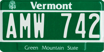 VT license plate AMW742