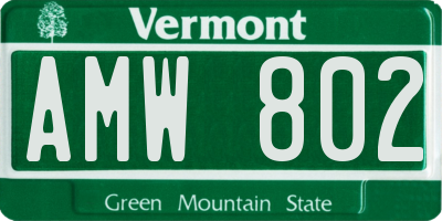 VT license plate AMW802