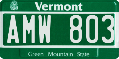 VT license plate AMW803