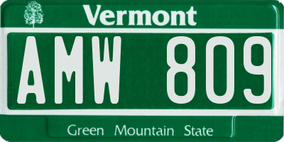 VT license plate AMW809