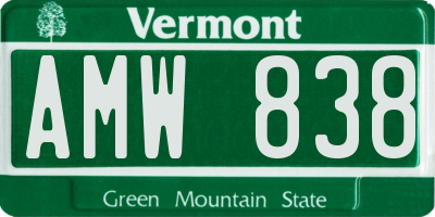 VT license plate AMW838