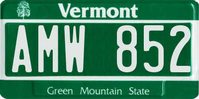 VT license plate AMW852
