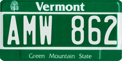 VT license plate AMW862