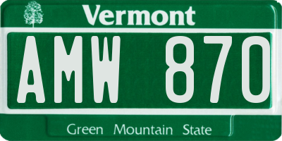 VT license plate AMW870