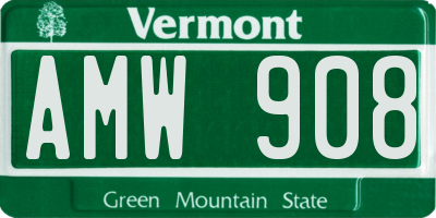 VT license plate AMW908