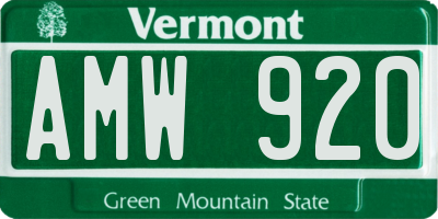 VT license plate AMW920