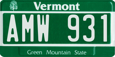VT license plate AMW931