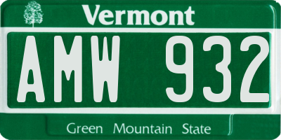 VT license plate AMW932