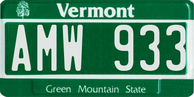 VT license plate AMW933