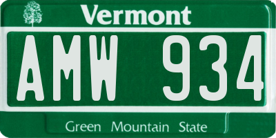 VT license plate AMW934