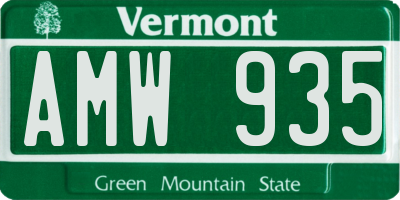 VT license plate AMW935