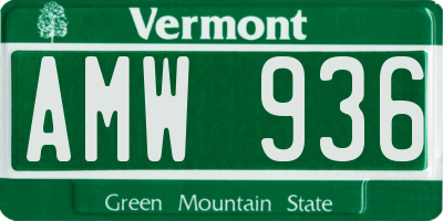 VT license plate AMW936