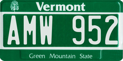 VT license plate AMW952