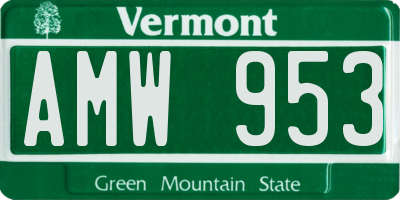VT license plate AMW953