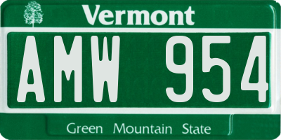 VT license plate AMW954