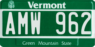 VT license plate AMW962