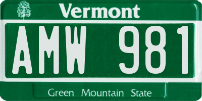 VT license plate AMW981