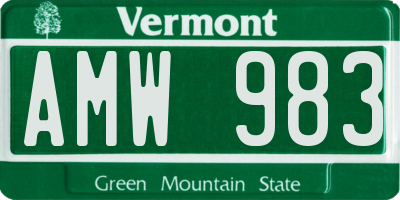 VT license plate AMW983